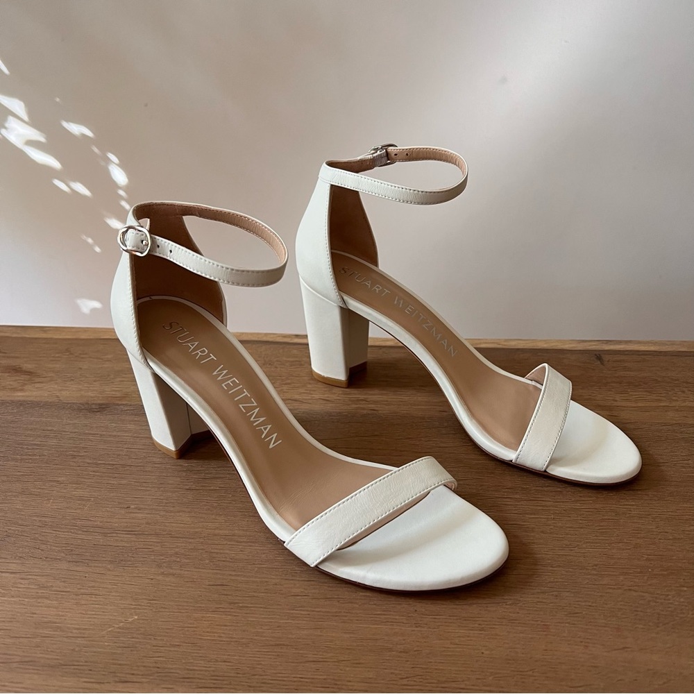 Stuart Weitzman “NearlyNude Strap Sandal” - White 7.5